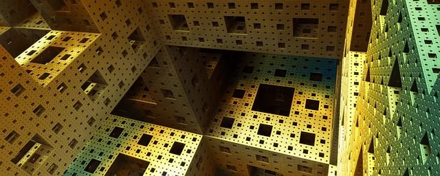 fraktal, 3d, menge, geometrisch, würfel, quader, innere, braune innenausstattung