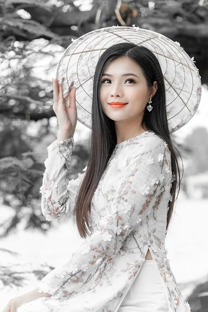 dress, ao dai, woman, paradigm, asia, cloak, white, fabricate, smile, happy