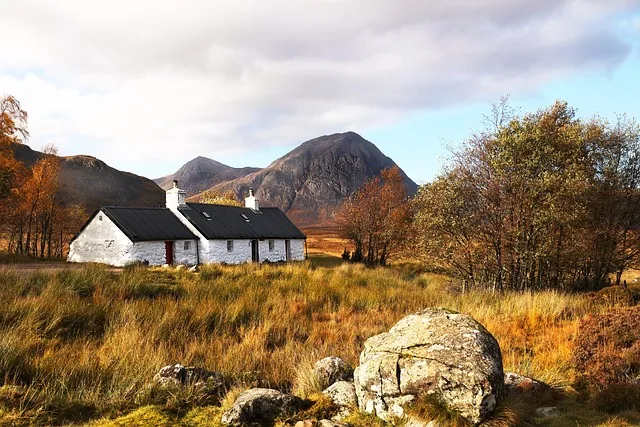hütte, schottland, herbst, hochland, landschaft, berge, natur, überblick, szenisch, kabine, haus, schottland, landschaft, landschaft, landschaft, landschaft, landschaft