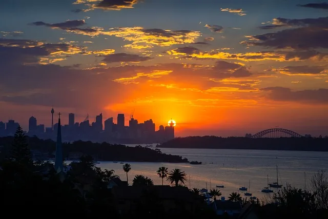 sydney, australien, stadt, skyline, nacht, opernhaus, sonnenuntergang, wolkenkratzer, panorama, natur, watsons bay, the gap, reisen, hafen